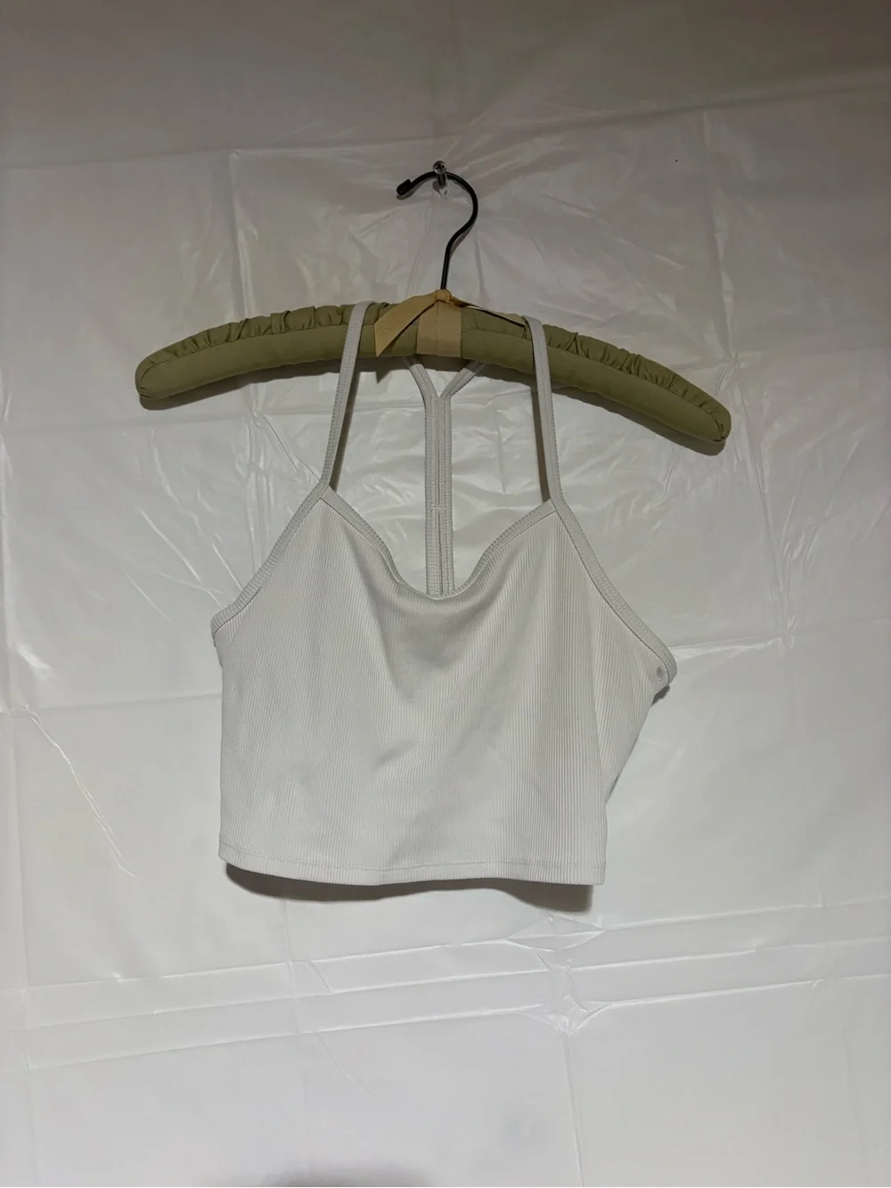 ALO Yoga White Ribbed Cropped Camisole with Strappy Back Detail
